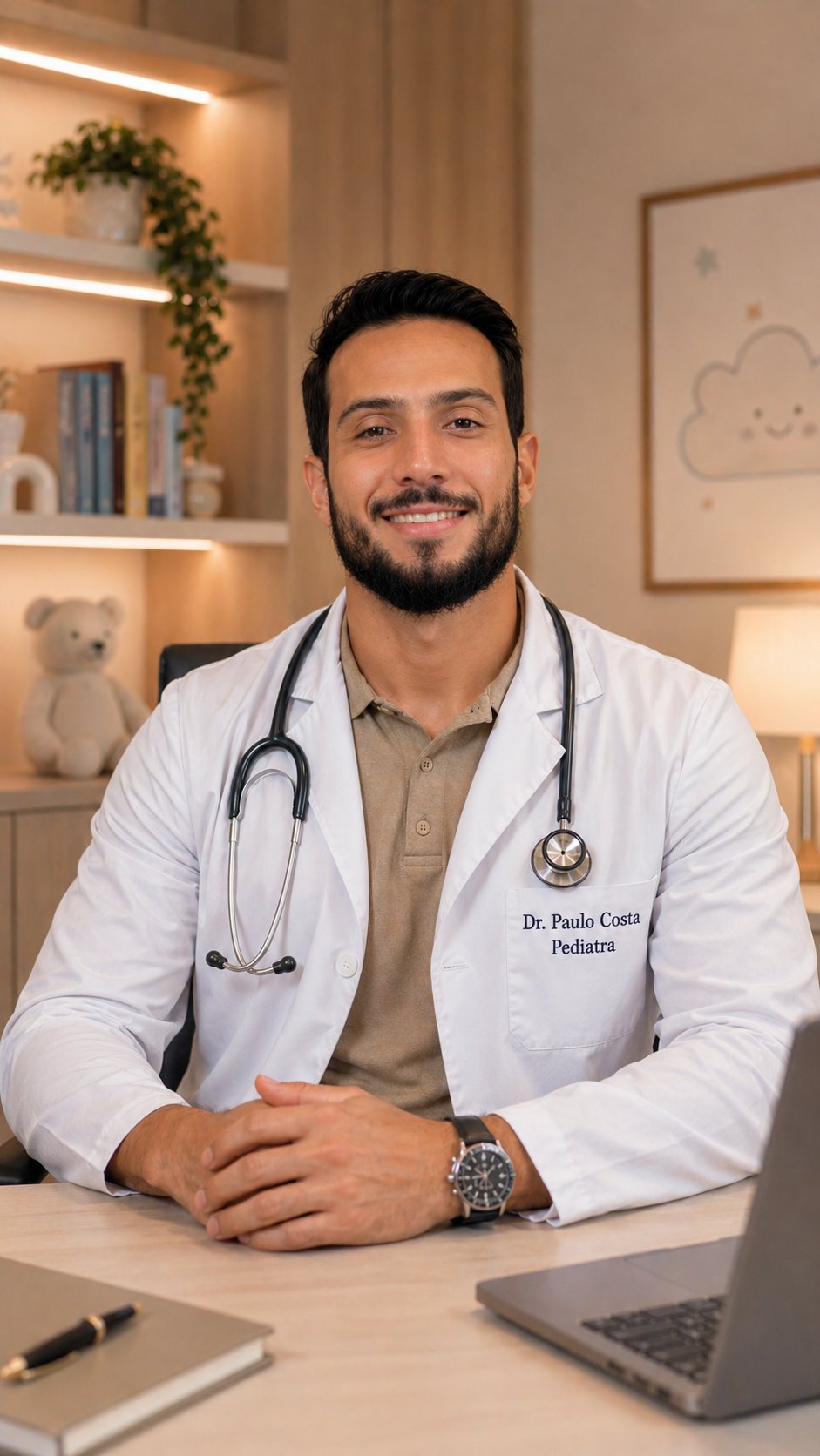 Dr. Paulo Costa, pediatra, no consultório
